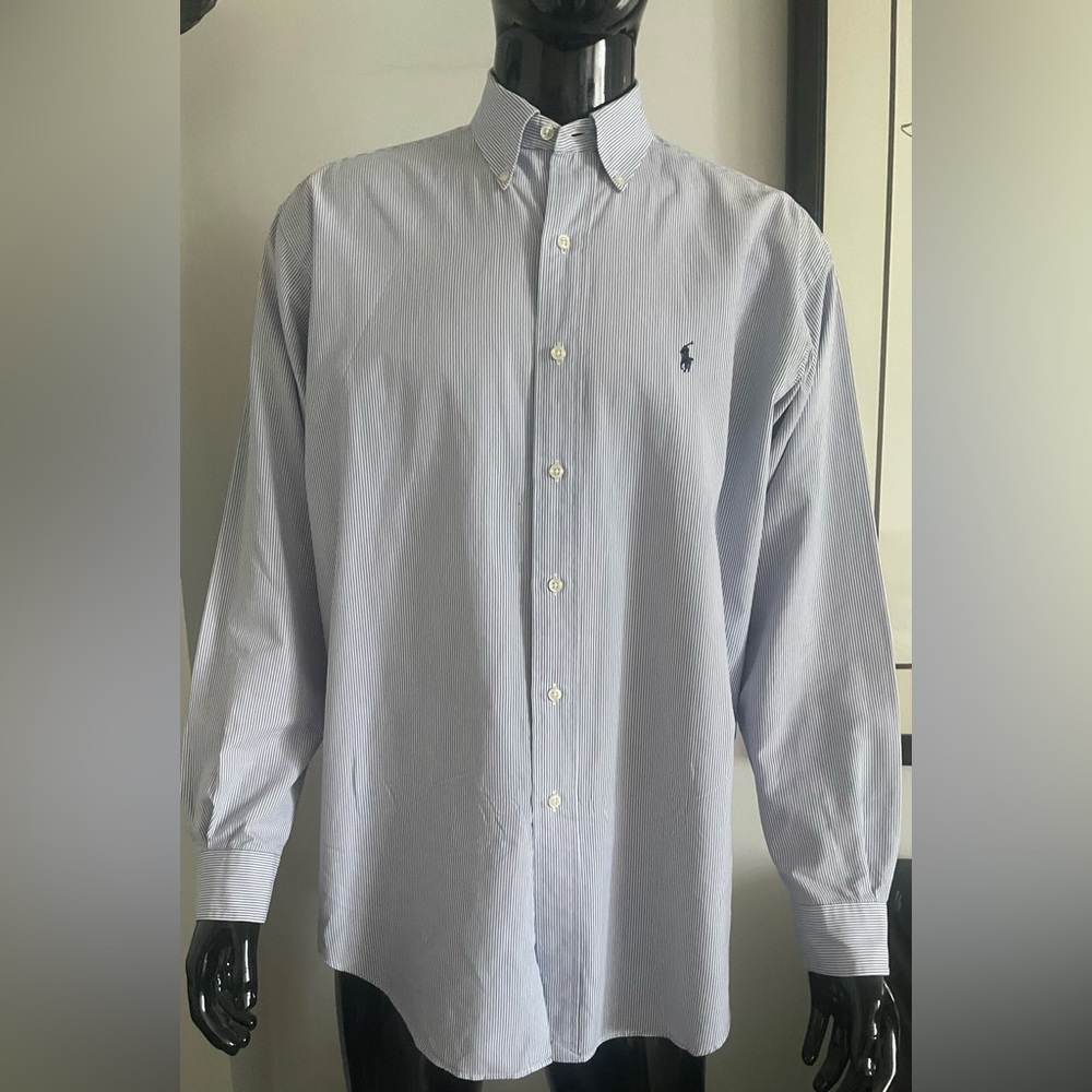 POLO RALPH LAUREN
Men's Classic-Fit Oxford White/blue  Shirt Striped Large